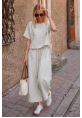 Açık Gri Keten Beli Lastikli Arkası Düğmeli Kadın İkili Takım